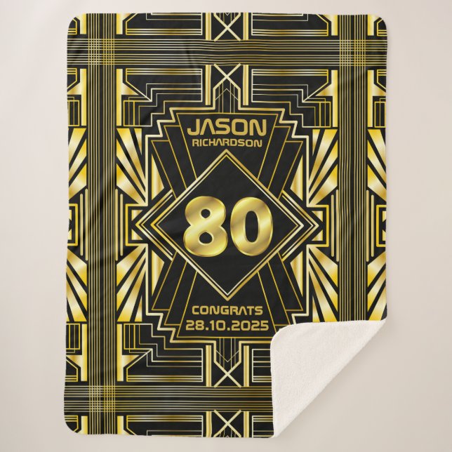 Couverture Sherpa 80e anniversaire Art Déco Gold Black Great Gatsby (Devant)