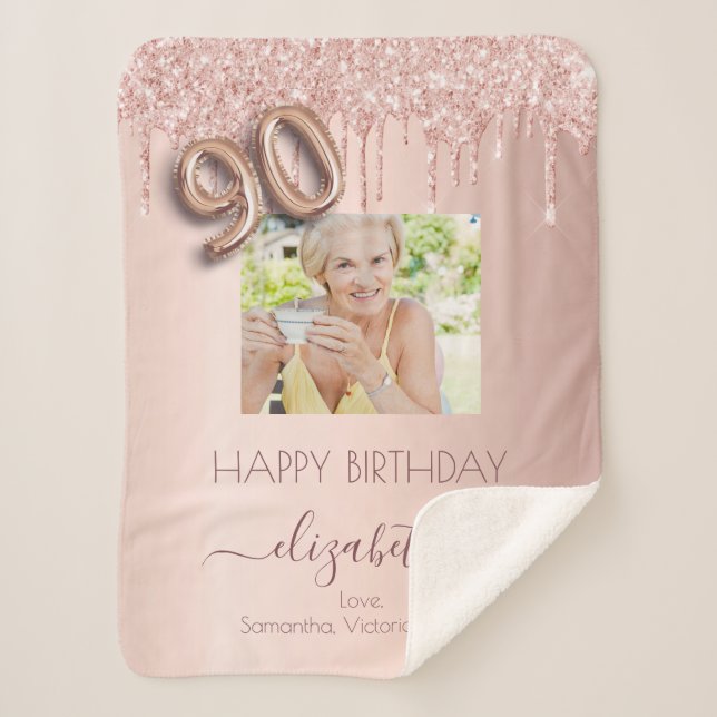Couverture Sherpa 90e anniversaire rose or parties scintillant petit (Devant)