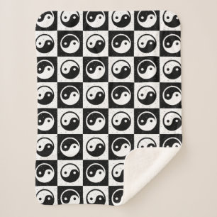 Couverture Sherpa À damiers blanc noir Yin-yang Zen Block Imprimer