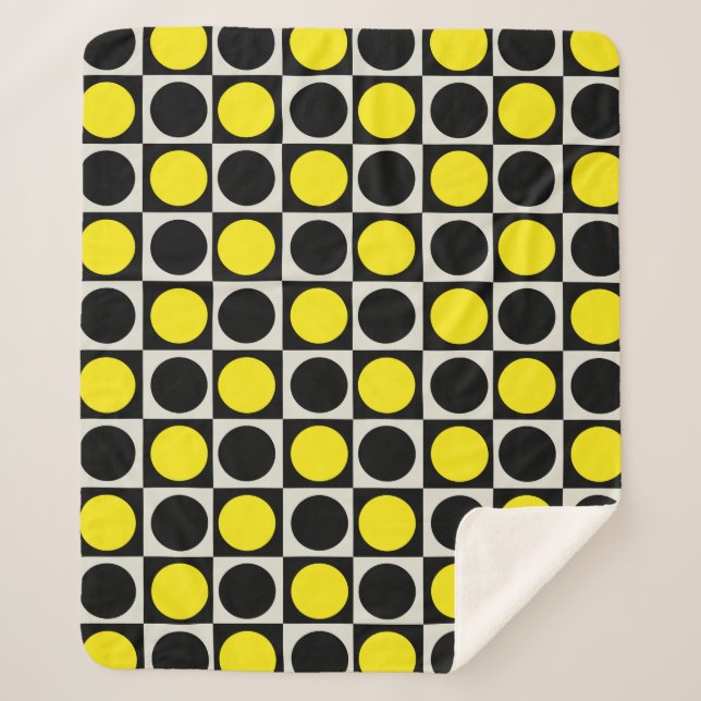 Couverture Sherpa à damiers Jaune Points Noirs Design Motif (Devant)
