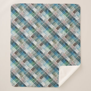 Couverture Sherpa à damiers, tartan, plaid, classique, bleu, blanc