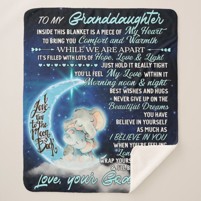 Couverture Sherpa À ma petite-fille Elephant Idée cadeau d'anniversa (Devant)