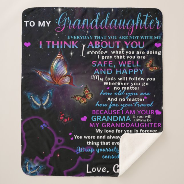 Couverture Sherpa À ma petite-fille Papillons Idée cadeau d'annivers (Devant)