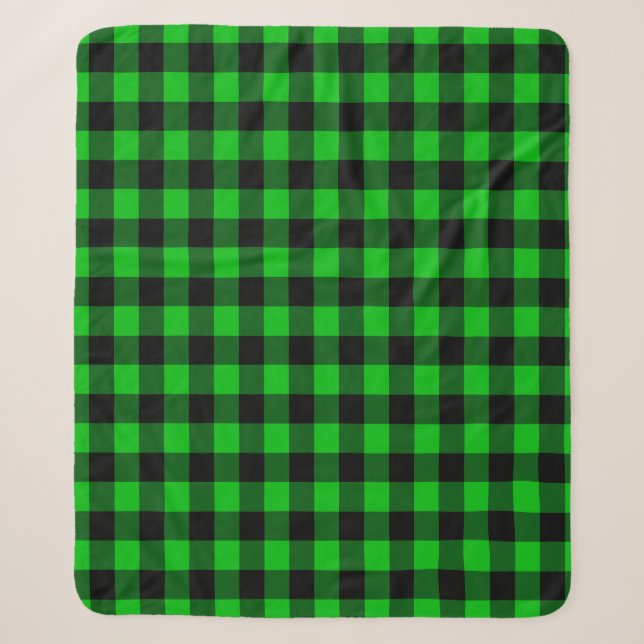 Couverture Sherpa à motif à carreaux vert noir (Devant)