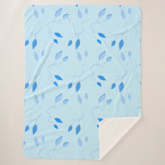 Couverture Sherpa à motif de feuilles bleues botan (Devant)