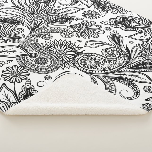 Couverture sherpa à motifs cachemire noir et blanc (3/4)