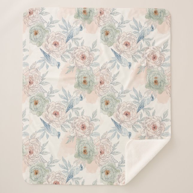 Couverture Sherpa A symphony of song and petals pattern (Devant)