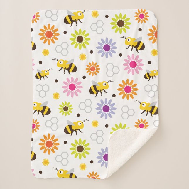 Couverture Sherpa Abeille & Fleurs (Devant)