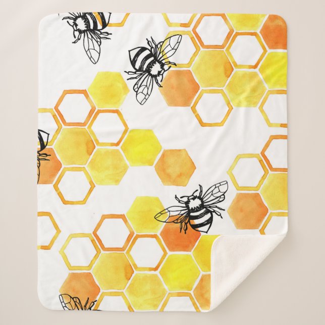 Couverture Sherpa Abeilles de miel : Motif d'aquarelle jaune (Devant)
