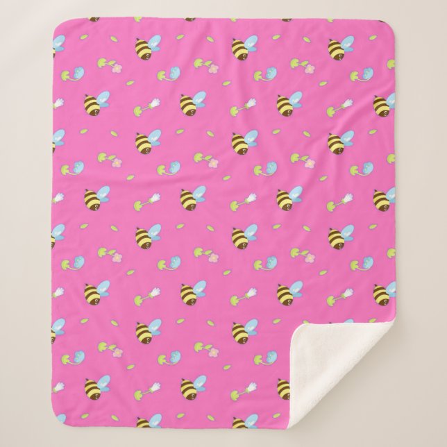 Couverture Sherpa Abeilles et fleurs colorées (Devant)
