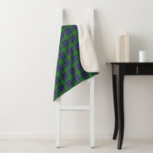 Couverture Sherpa Abercrombie Tartan Écossais Vert Bleu à Carreaux