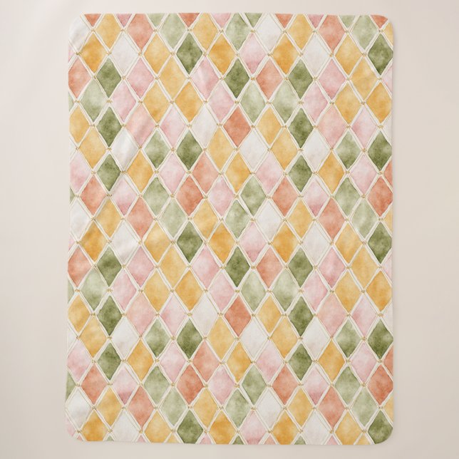 Couverture Sherpa Abricot Orange Vert Jaune Rosé   (Devant)