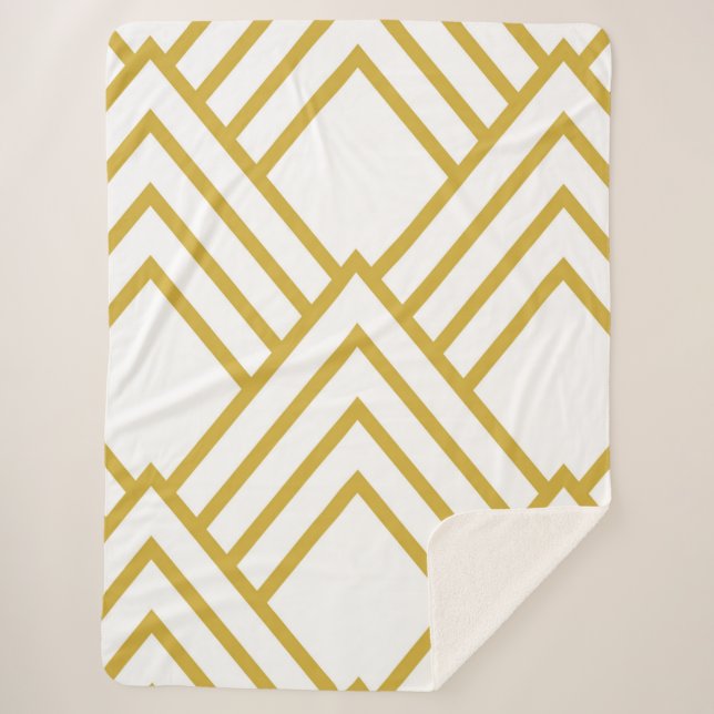 Couverture Sherpa Abstract geometrical, white and gold (Devant)