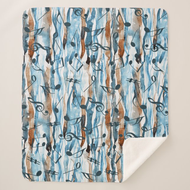 Couverture Sherpa Abstrait aquarelle musique note motif. (Devant)