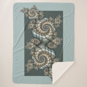 Couverture Sherpa Abstrait Beige clair Bleu Fractal Art Spirales