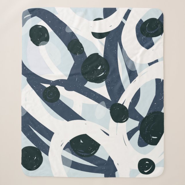Couverture Sherpa Abstrait bleu et marine brushstrokies peinture ill (Devant)