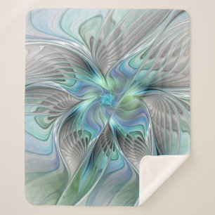 Couverture Sherpa Abstrait Bleu Vert Papillon Imaginaire Fractal Art