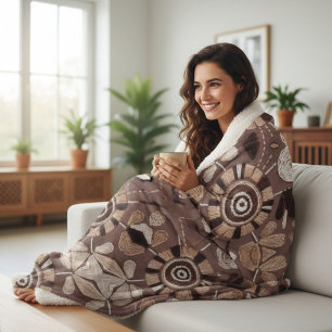 Couverture Sherpa Abstrait Chic et Terrien Marron et Beige Tribal Mo