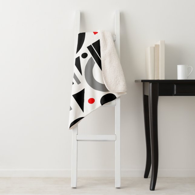 Couverture Sherpa Abstrait moderne gris rouge noir blanc (En situation)