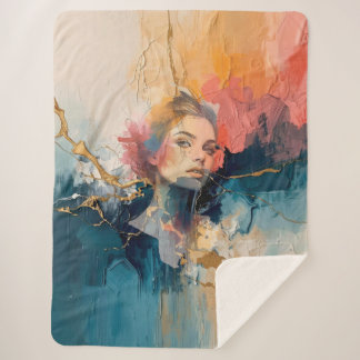 Couverture Sherpa Abstrait Portrait Mur Art, Femme moderne Face à la