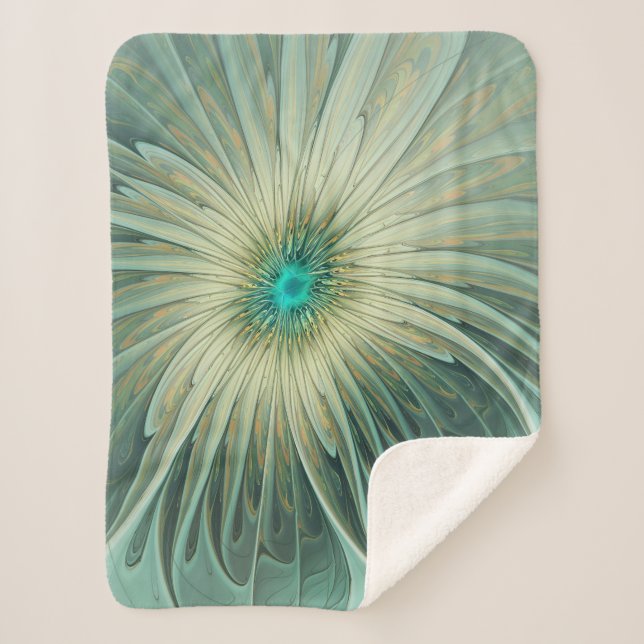 Couverture Sherpa Abstrait Sage Green Imaginaire Fleur Fractal Art (Devant)