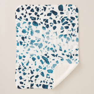 Couverture Sherpa Abstrait Terrazzo Mosaic Marine et Motif bleu clai