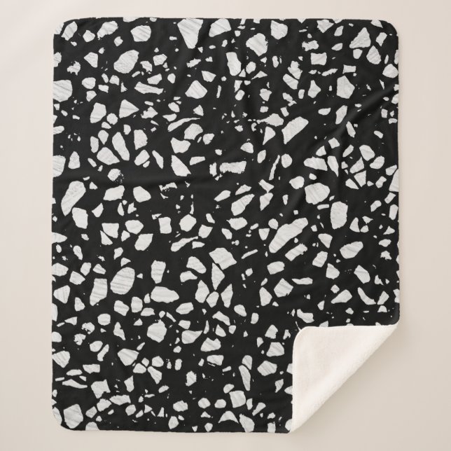 Couverture Sherpa Abstrait Terrazzo Mosaic Motif noir et blanc (Devant)