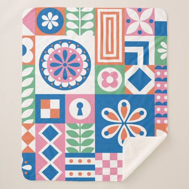 Couverture Sherpa Abstraite carte florale. Motif folklorique incompa (Devant)
