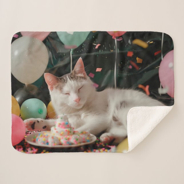 Couverture Sherpa Adorable Chat Anniversaire Design de fête (Devant (Horizontal))
