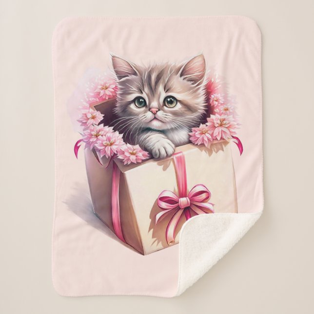 Couverture Sherpa Adorable Kitten dans une boîte Cadeau d'anniversai (Devant)
