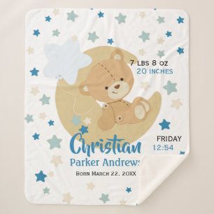 Couverture Sherpa Adorable Teddy Bear Baby Boy Stats de naissance