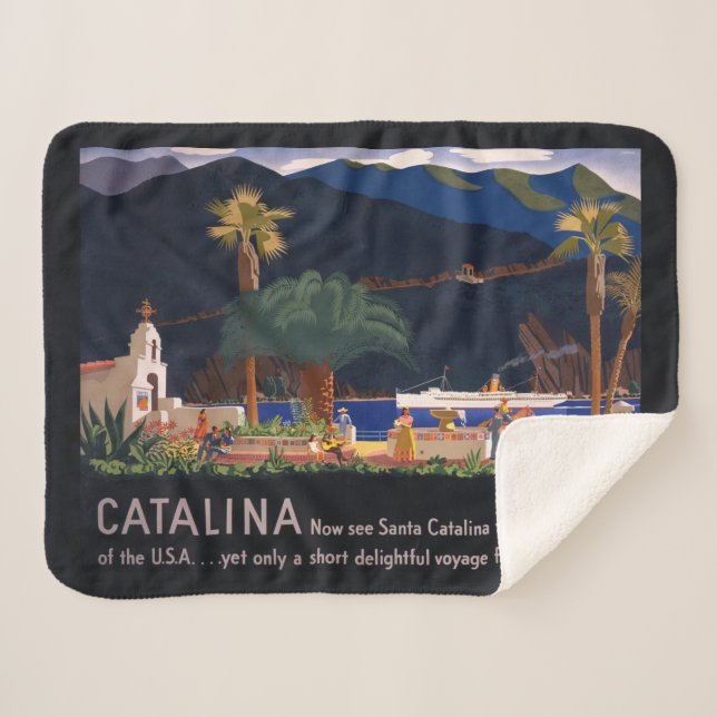 Couverture Sherpa Affiche de voyage - Père Noël Catalina Island, Cal (Devant (Horizontal))