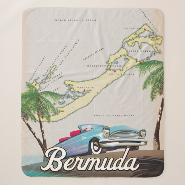 Couverture Sherpa Affiche de voyage vintage des Bermudes (Devant)
