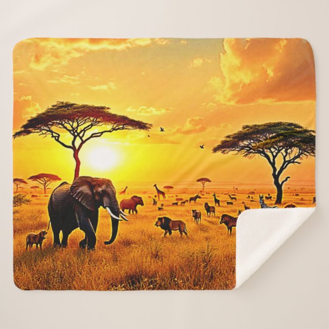 Couverture Sherpa African Sunset Safari Majesty Design (Devant (Horizontal))