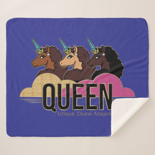 Couverture Sherpa Afro Unicorn Queen Trio Design (Devant (Horizontal))