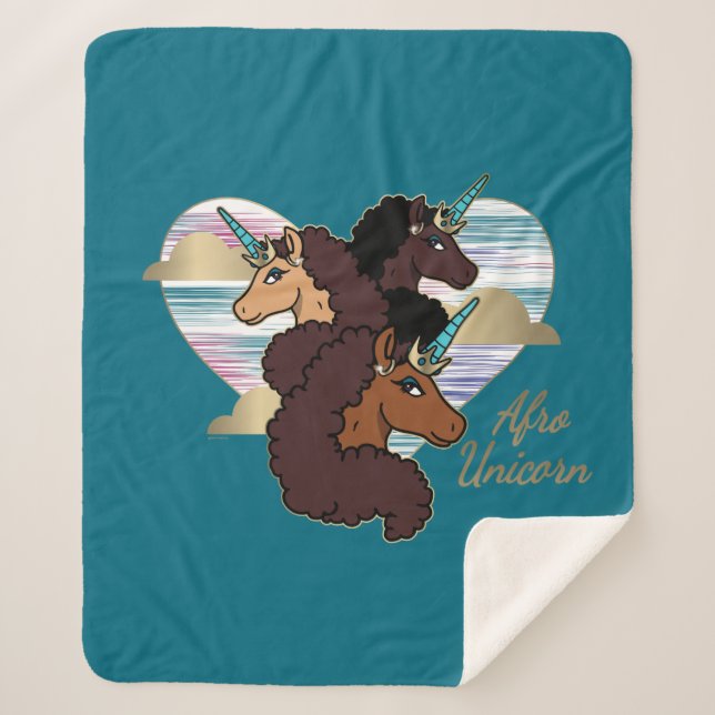 Couverture Sherpa Afro Unicorn Trio Coeur Design (Devant)