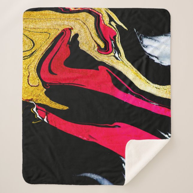 Couverture Sherpa Agate Crystal. Tourbillon doré, design artistique. (Devant)