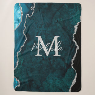 Couverture Sherpa Agate Marbre Bleu Canard et Argent