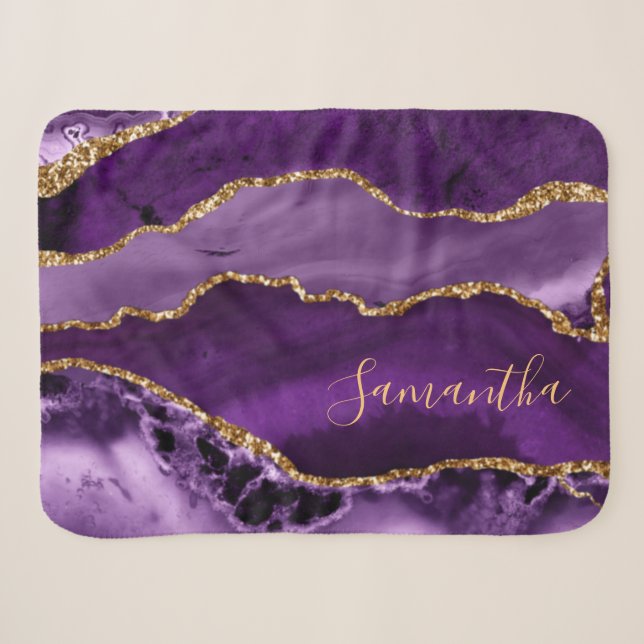 Couverture Sherpa Agate Marbre scintillant or et violet (Devant (Horizontal))