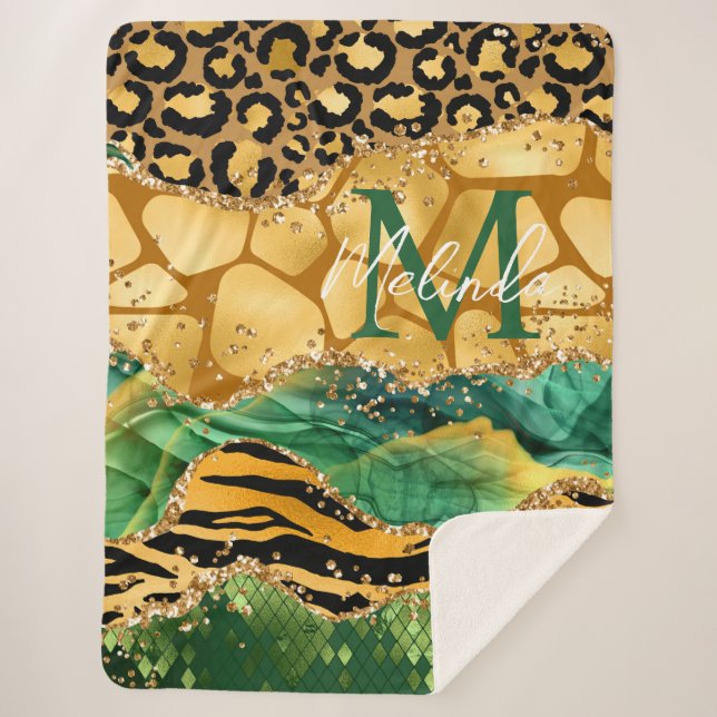 Couverture Sherpa Agate Poster de animal Gold et Green Safari (Devant)