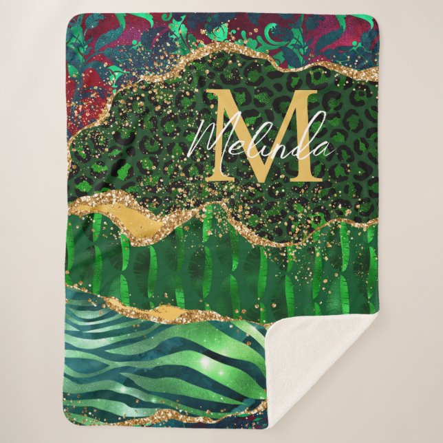 Couverture Sherpa Agate Poster de animal Safari vert (Devant)