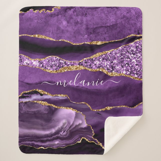 Couverture Sherpa Agate Purple Gold Nom personnalisé Sherpa Blanket (Devant)