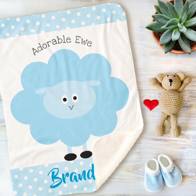Couverture Sherpa Agneau Turquoise Bébé Garçon Adorable Brebis Écrit (Créateur téléchargé)