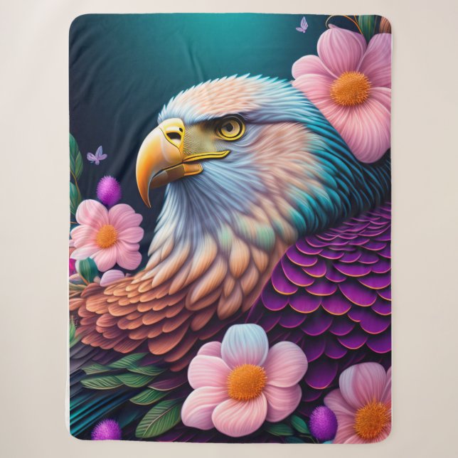 Couverture Sherpa Aigle à balles avec fleurs (Devant)