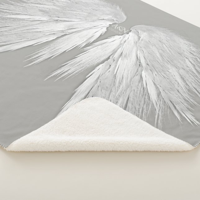 Couverture Sherpa AILES ANGEL Initiales Mariages Élégant gris (3/4)