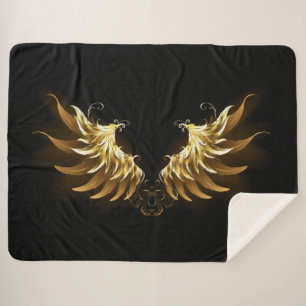 Couverture Sherpa Ailes d'Ange d'or sur arrière - plan noir