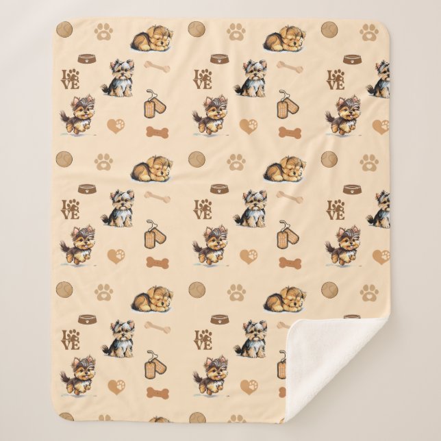 Couverture Sherpa Aimer Mon Yorkie Tan (Devant)
