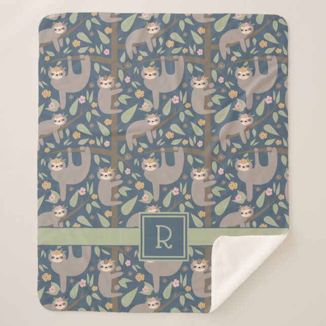 Couverture Sherpa Ajoutez votre motif floral | mignon initial de (Devant)