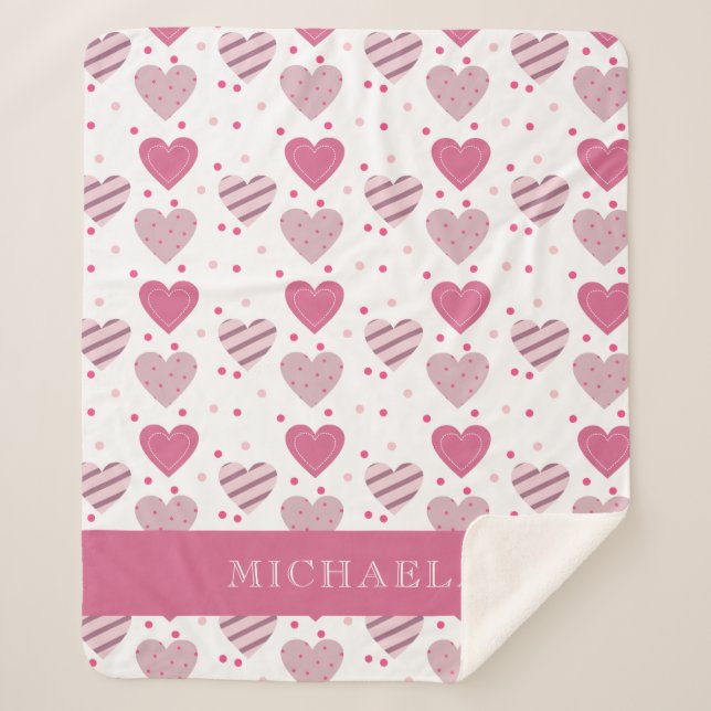 Couverture Sherpa Ajoutez votre nom Cute Pink Heart Motif Baby Girl (Devant)