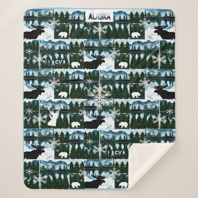 Couverture Sherpa Alaska Watercolor Mountains Paysage Med (Devant)